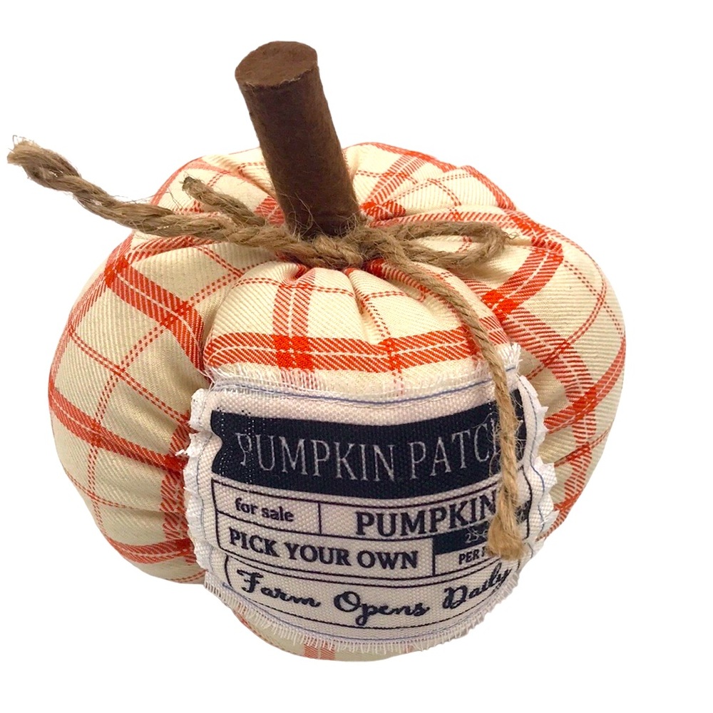 Orange, Cream plaid Plush Pumpkin Table Decor